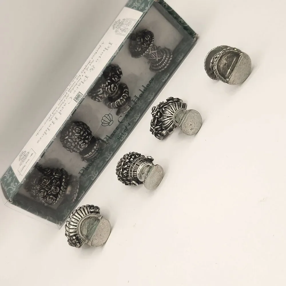 Vtg 8 Photo & Place Card Holders 4 Floral Arrangements 2 Of Each Silver Toned